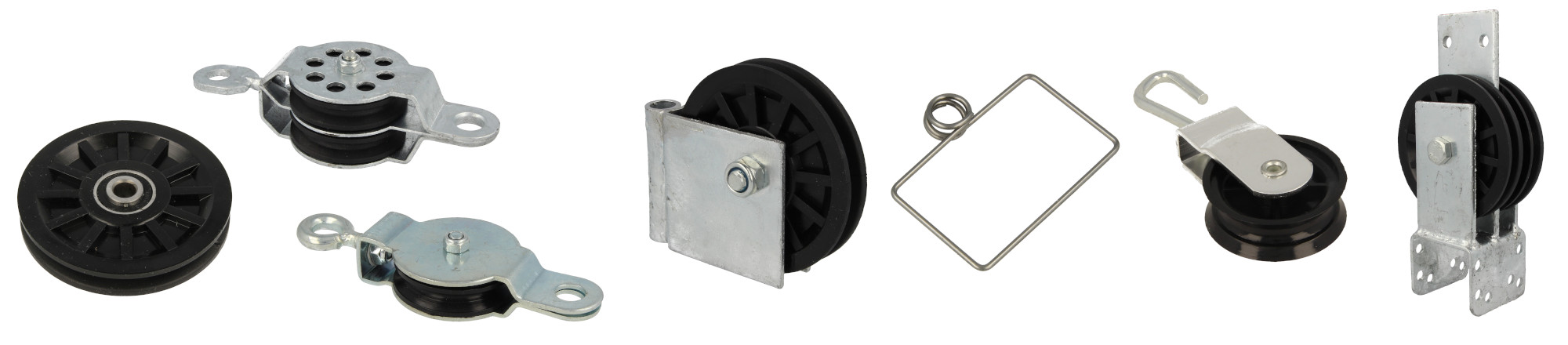 Wheel brackets, pulleys and accessories