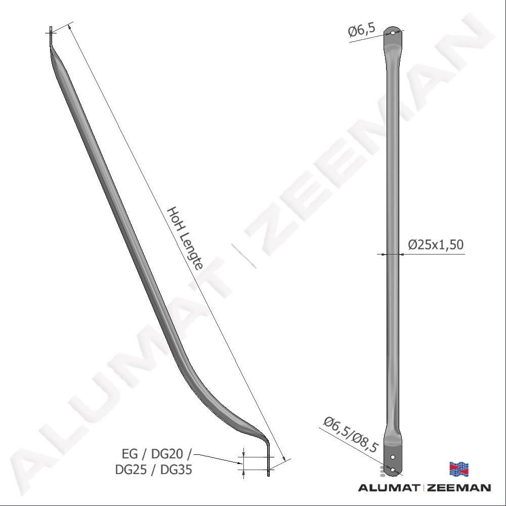 Lifter arm alu. Ø25x1,50 curved (price on request) detail 2