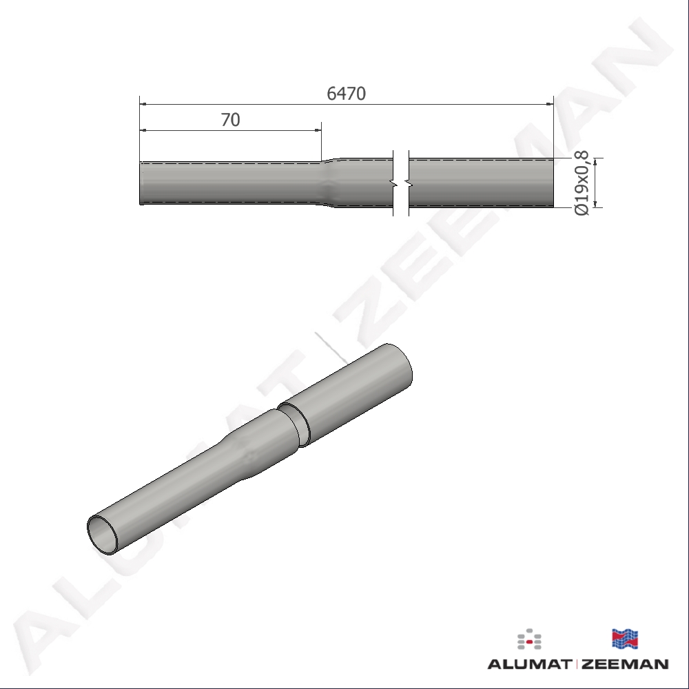 Contiflo tube Ø19x0,80 L=6470 mm swaged detail 2
