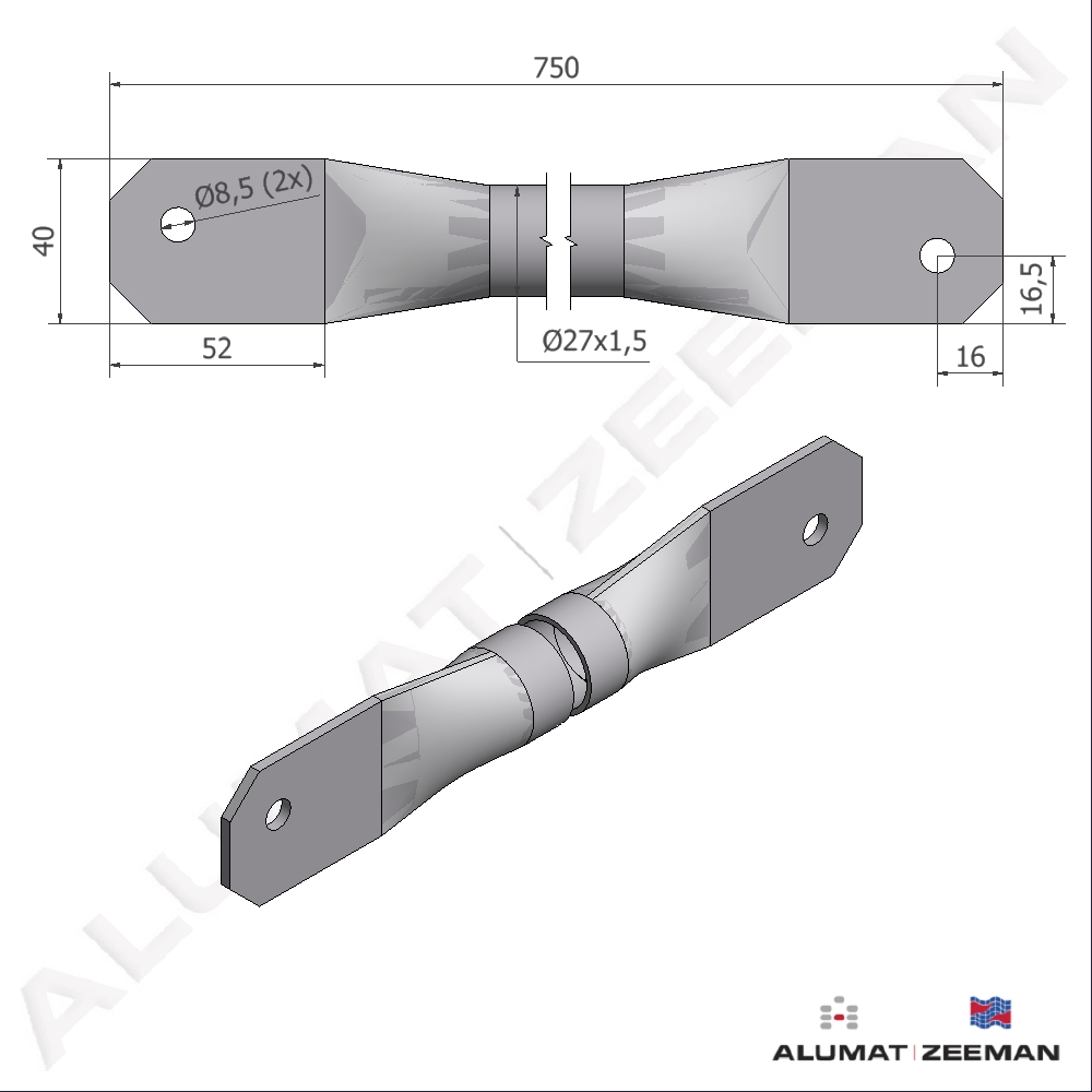 Contiflo tube Ø27x1,5 L=750 mm pull tube detail 2