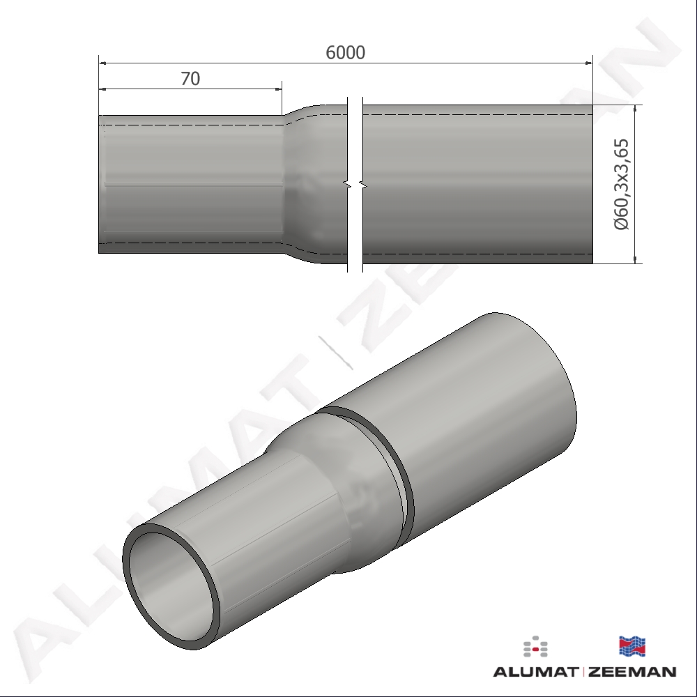 Tube hd.galv. Ø2"x3,65 L=6000 mm swaged for easy welding detail 2