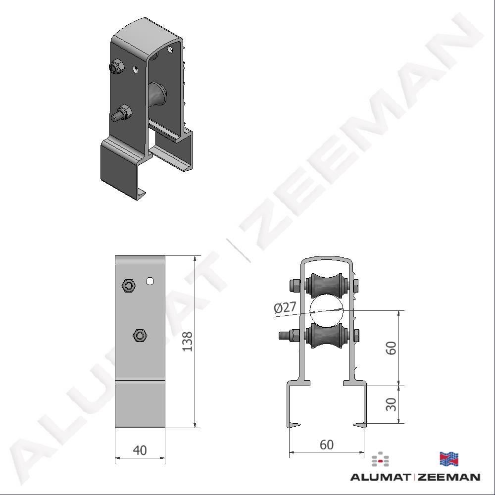 Railvent clamp bracket alu. 60x30 H60 TØ27 mm detail 2