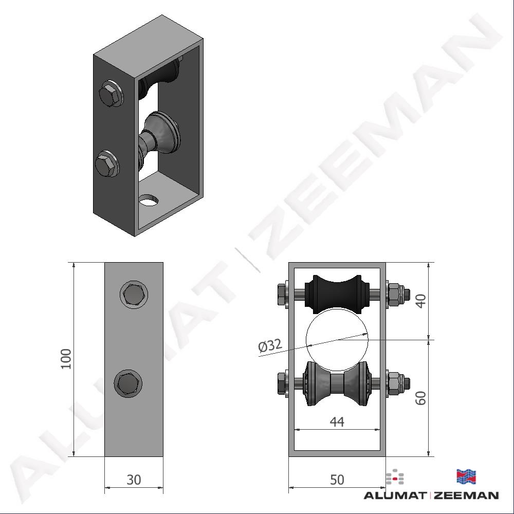 Railvent screw bracket alu. 100x50 H60 TØ32 mm detail 2