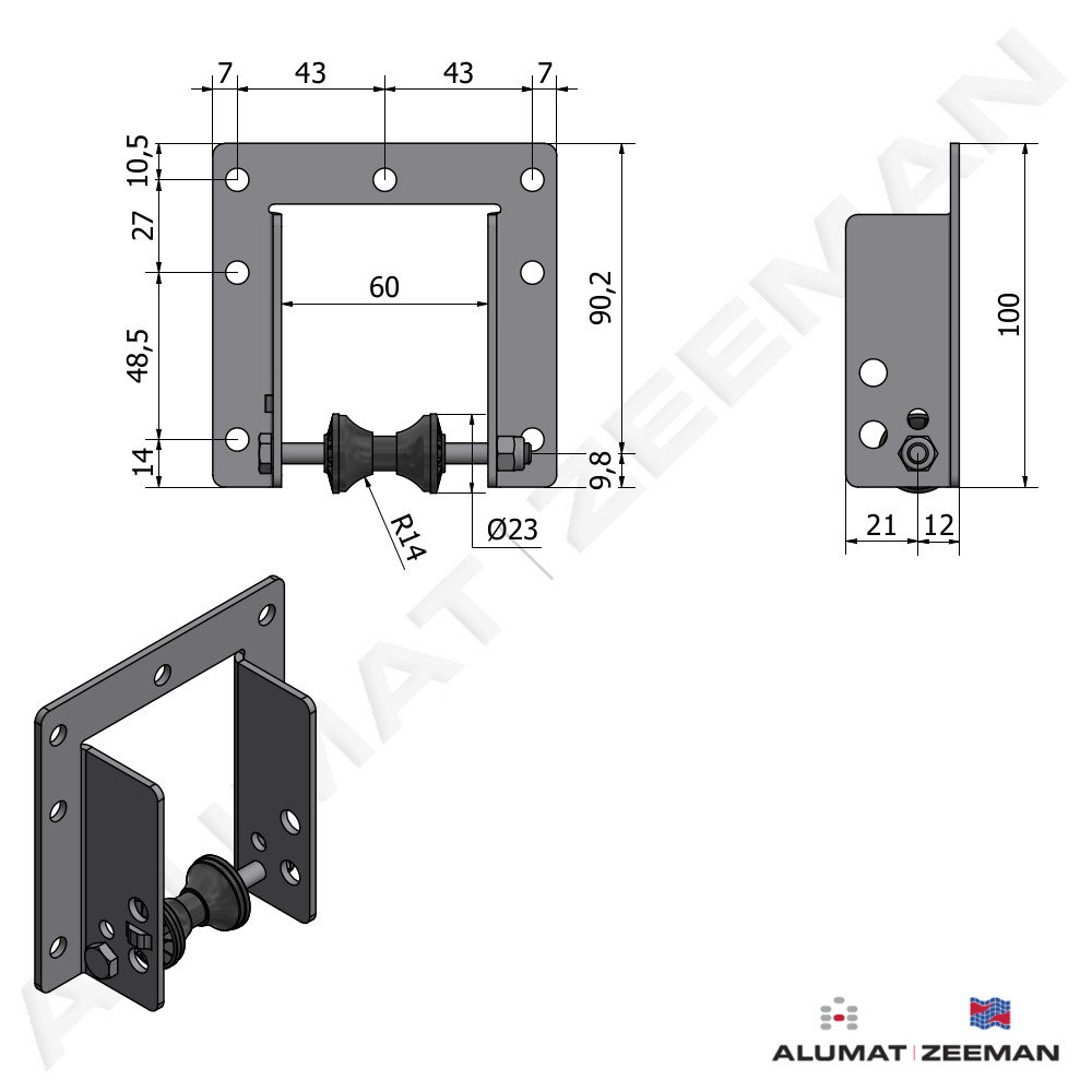Guiding bracket el.galv. with small wheel type A (for Ø27/32 with tube Ø19 mm) detail 2