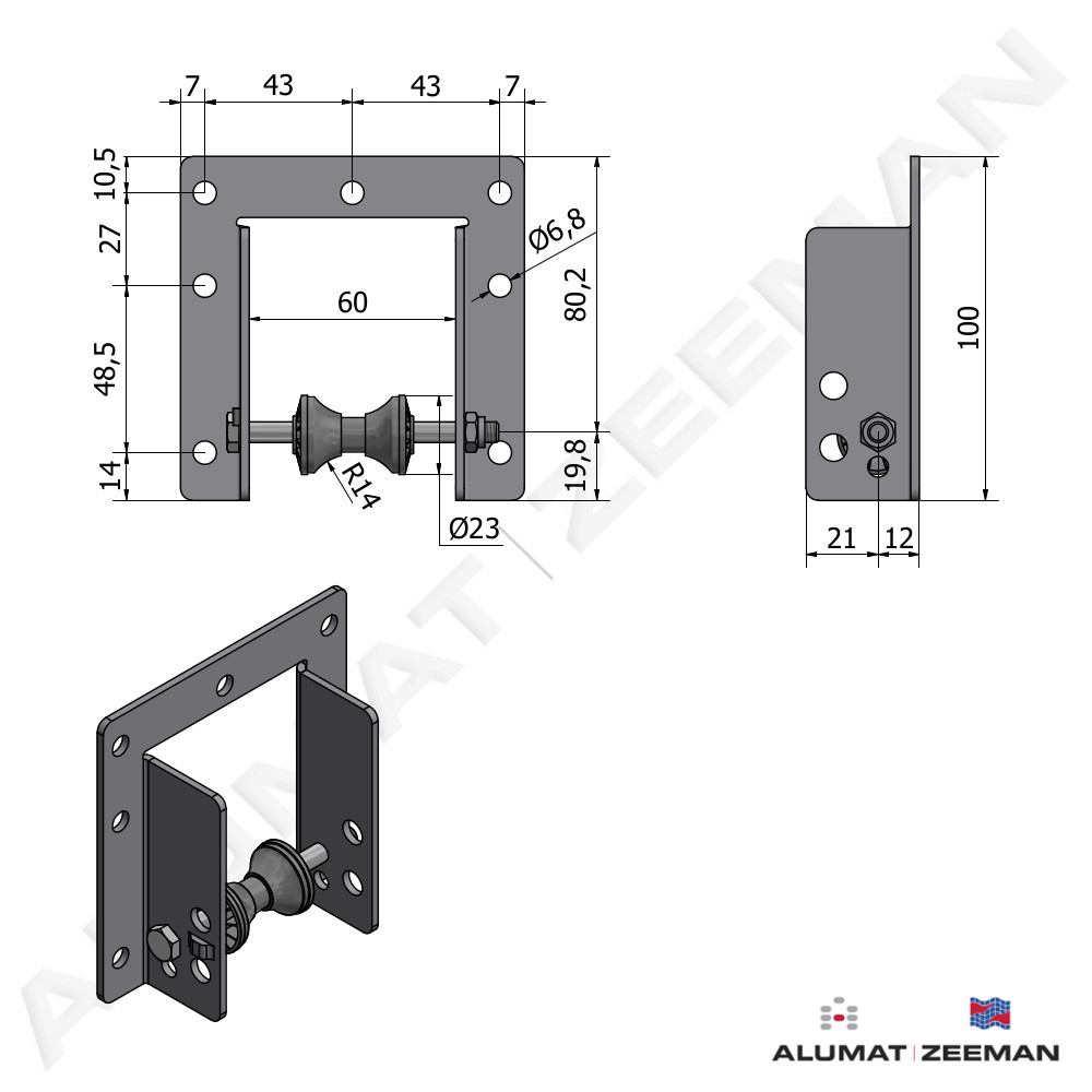 Guiding bracket el.galv. with small wheel type C (for Ø27 with profile) detail 2