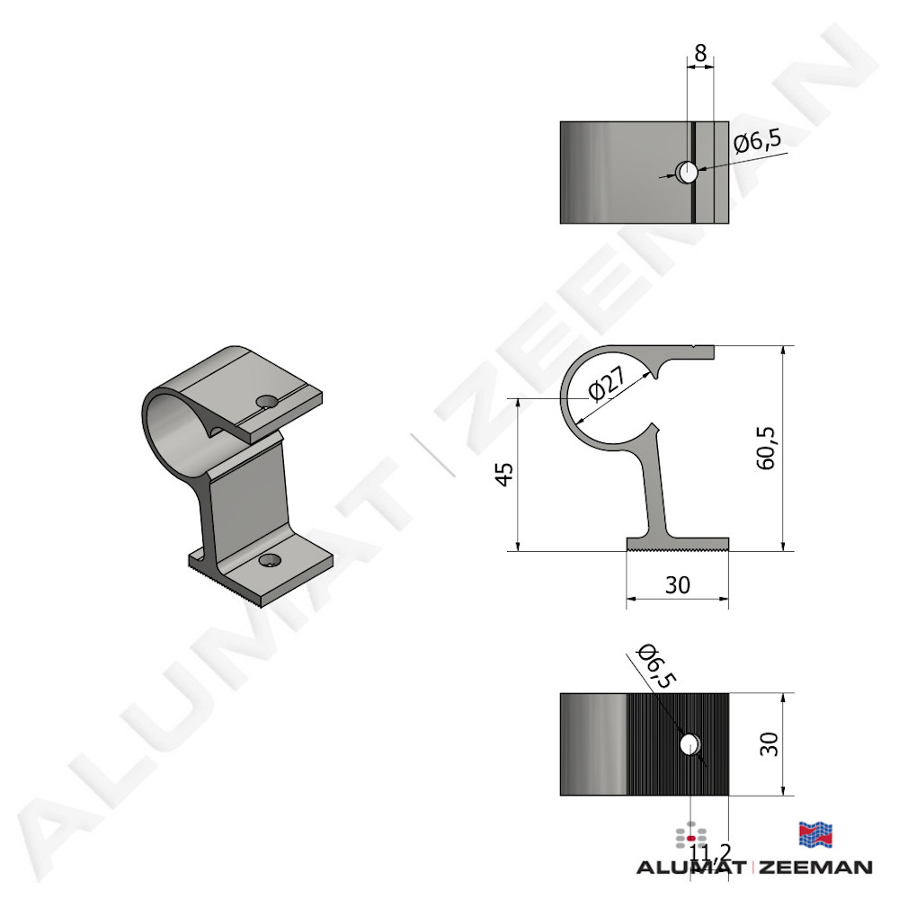 Table clamp alu. Ø27/H45/M6 detail 2