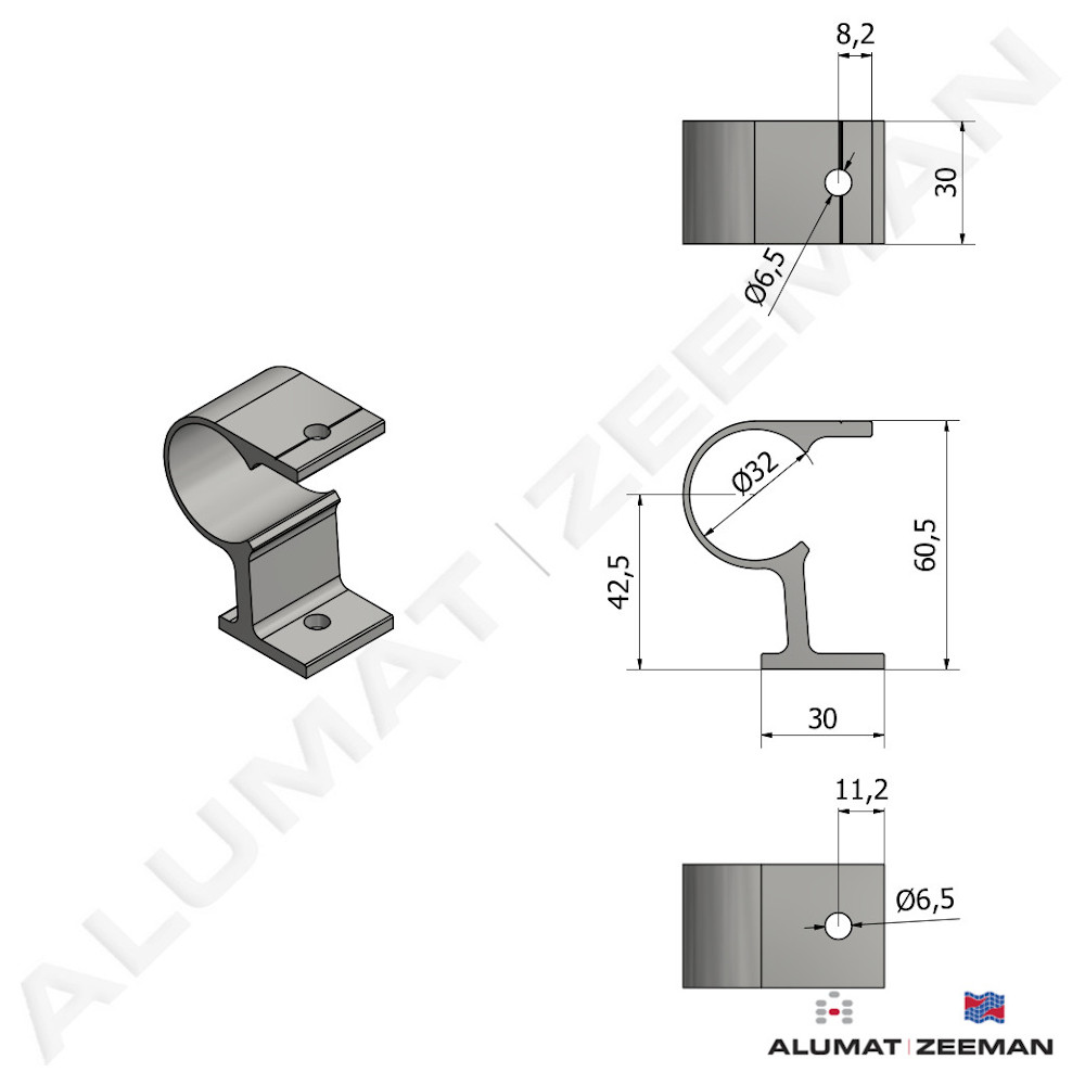 Table clamp alu. Ø32/H42,4/M6 detail 2
