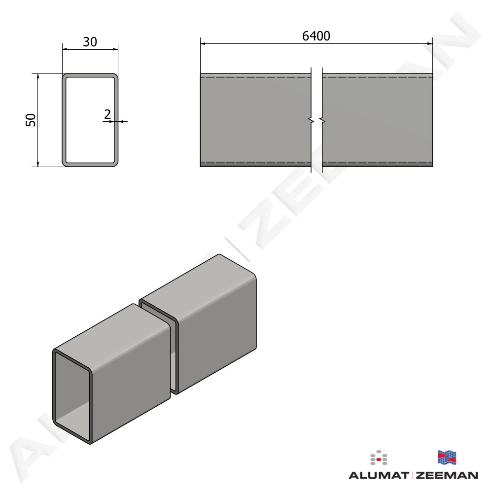 Square tube hd.galv. 50x30x2 L=6400 mm detail 2