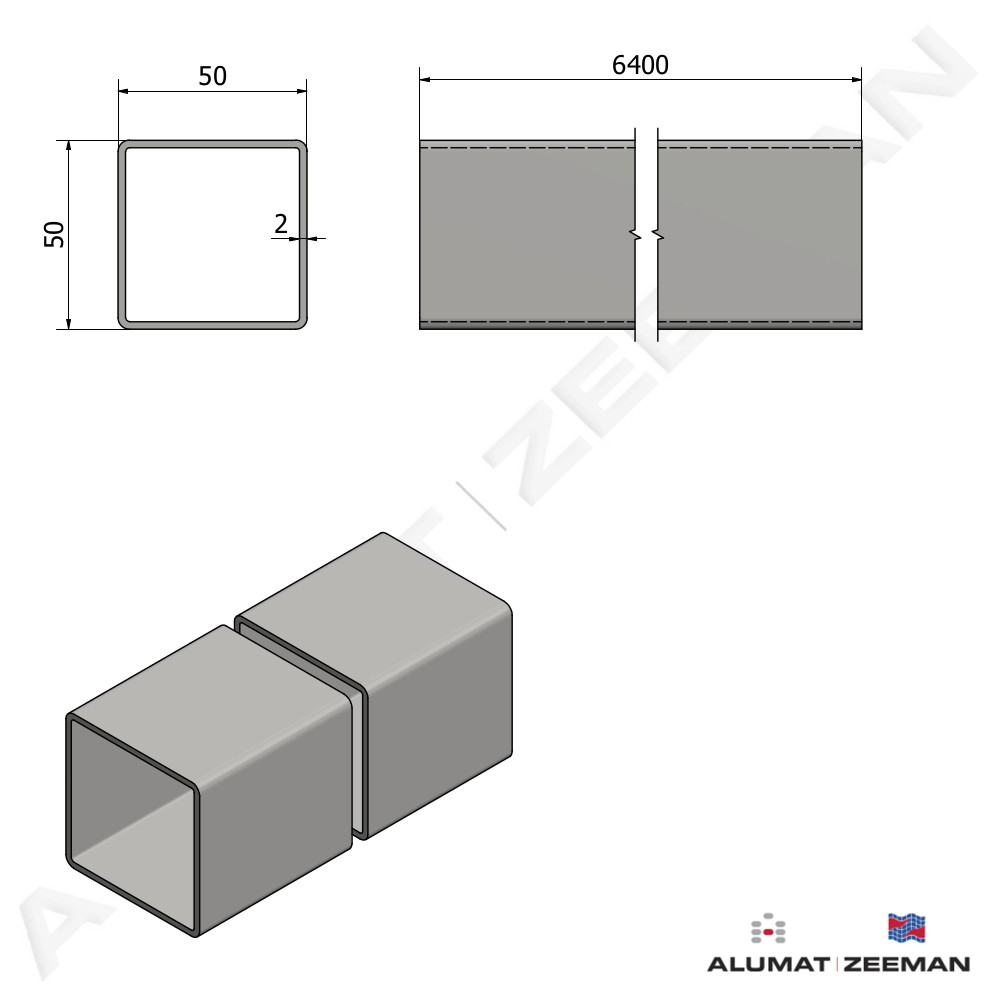 Square tube hd.galv. 50x50x2 L=6400 mm detail 2