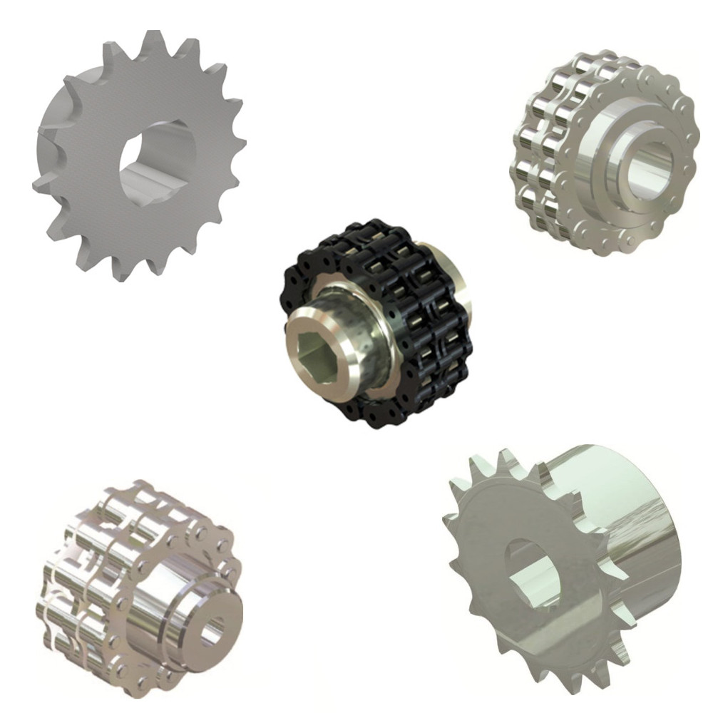 Chain couplings Chain wheel couplings of various brands and configurations.