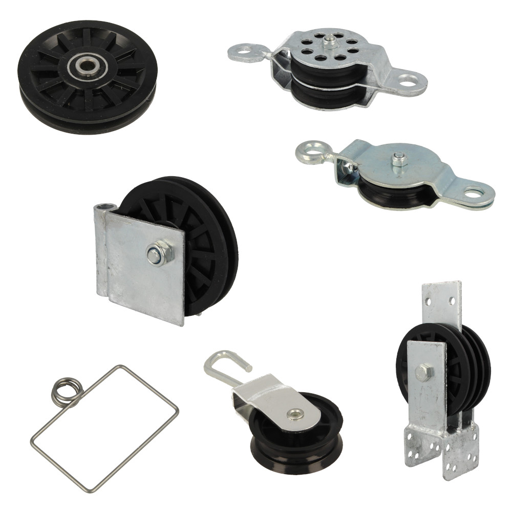 Wheel brackets, pulleys and accessories Reversal pulleys, V-pulleys etc.
